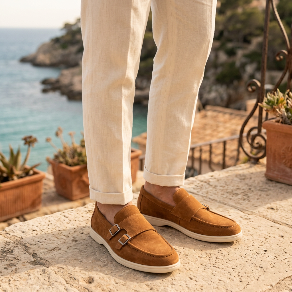 Como Suede Double-Buckle Loafers