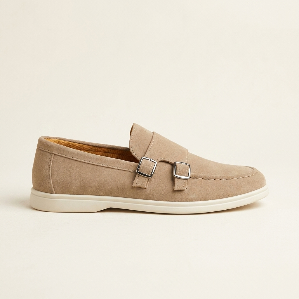 Como Suede Double-Buckle Loafers