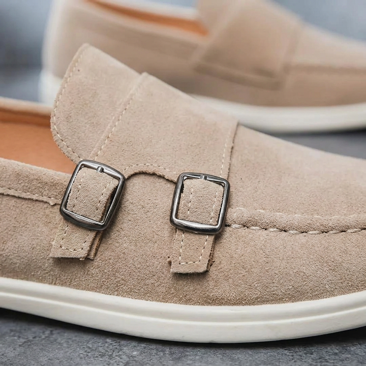 Como Suede Double-Buckle Loafers