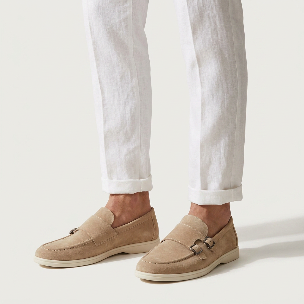 Como Suede Double-Buckle Loafers