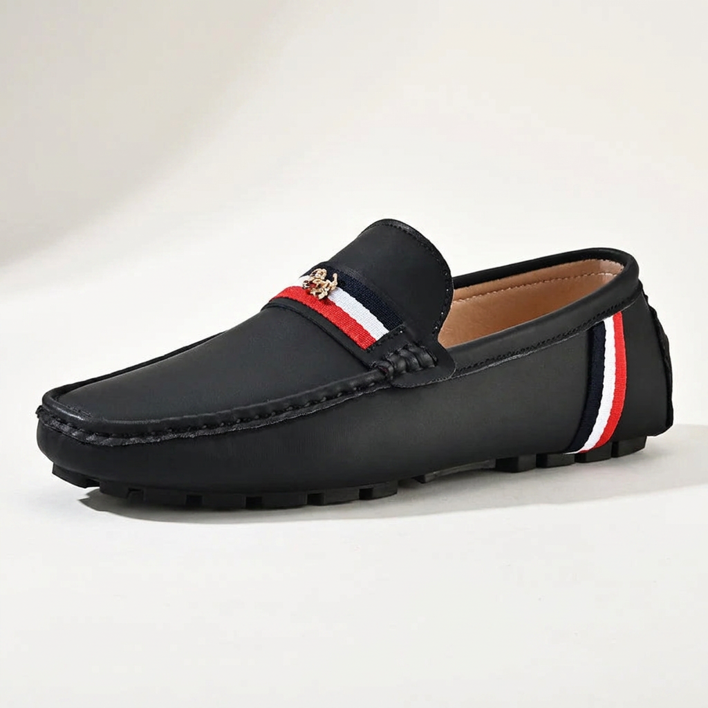Gaeta Stripe Loafers — Black, three-quarter studio view