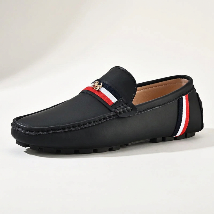 Gaeta Stripe Loafers — Black, three-quarter studio view