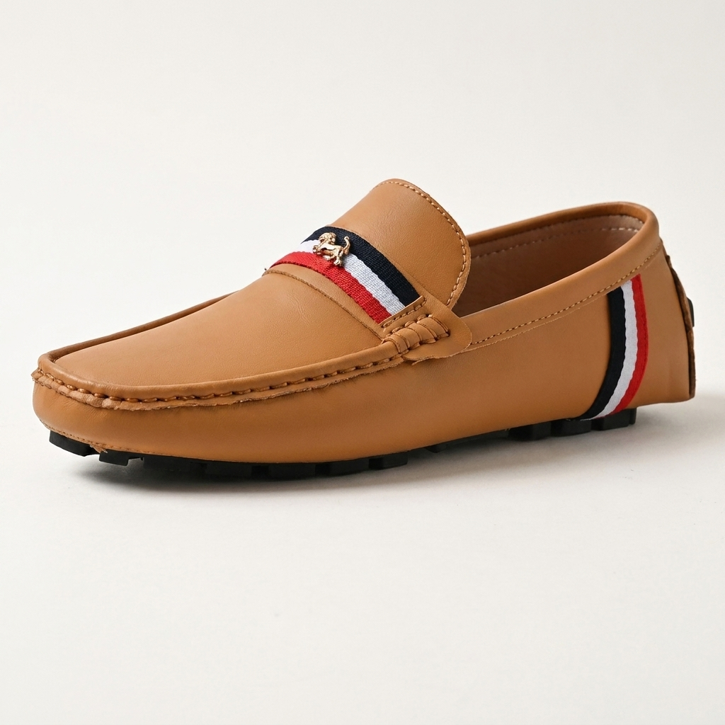 Gaeta Stripe Loafers — Tan, three-quarter studio view
