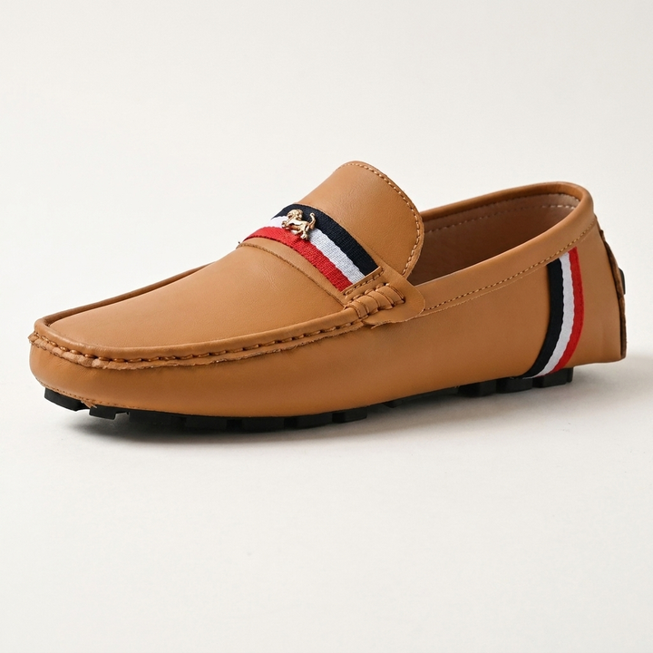 Gaeta Stripe Loafers — Tan, three-quarter studio view