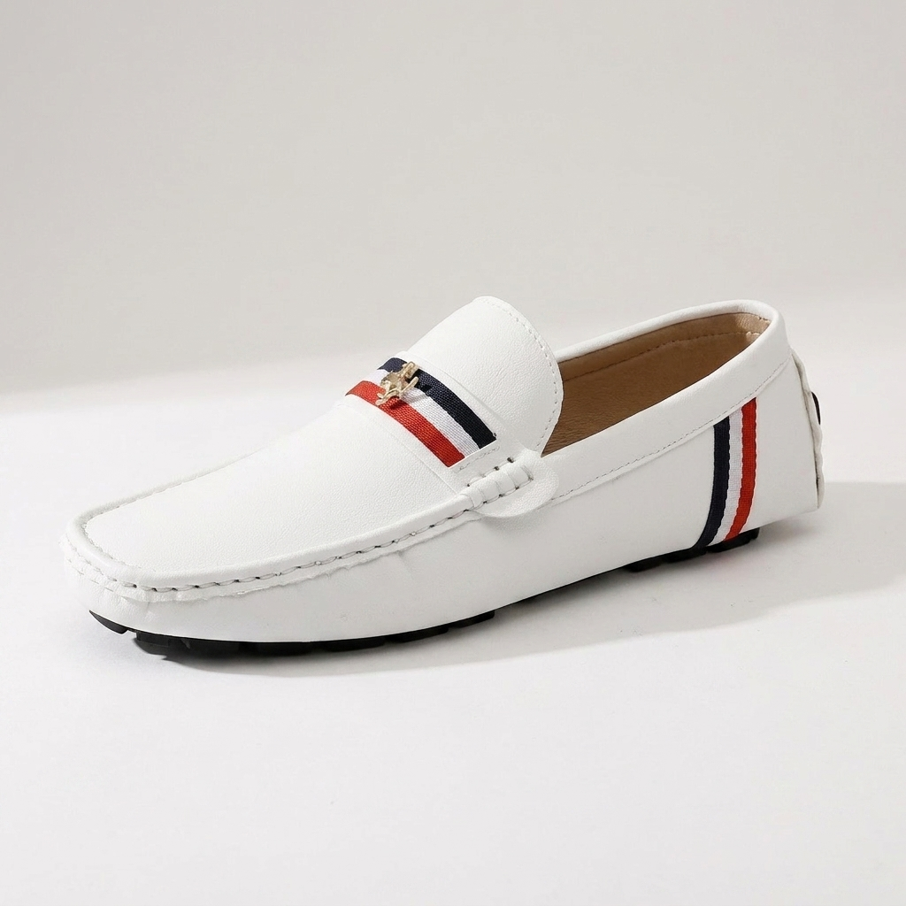Gaeta Stripe Loafers — White, three-quarter studio view