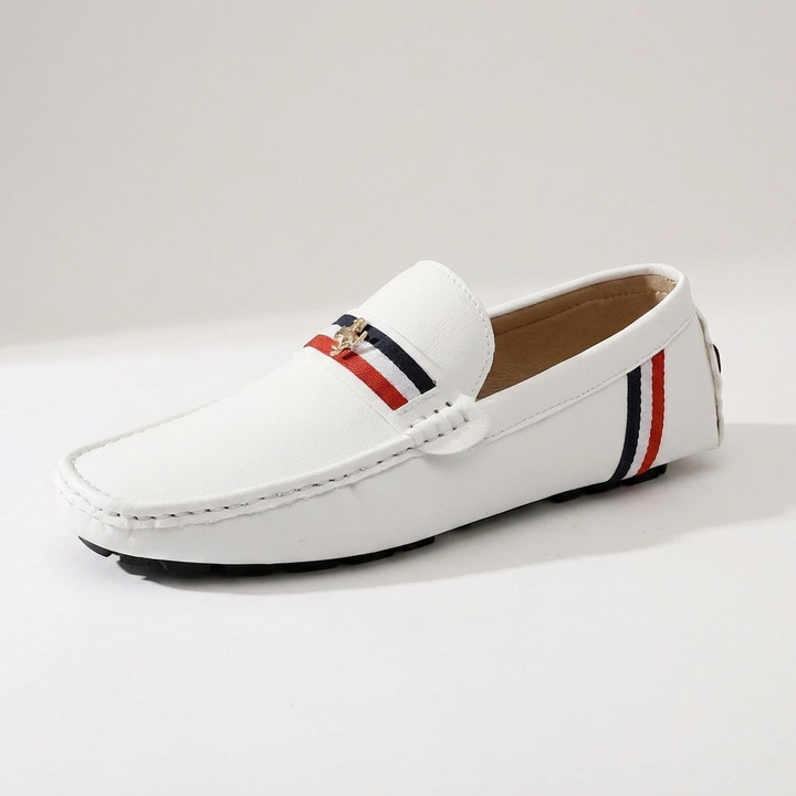 Gaeta Stripe Loafers — White, three-quarter studio view