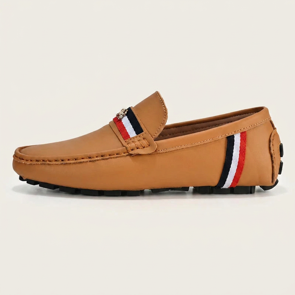 Gaeta Stripe Loafers — Tan, side profile studio view