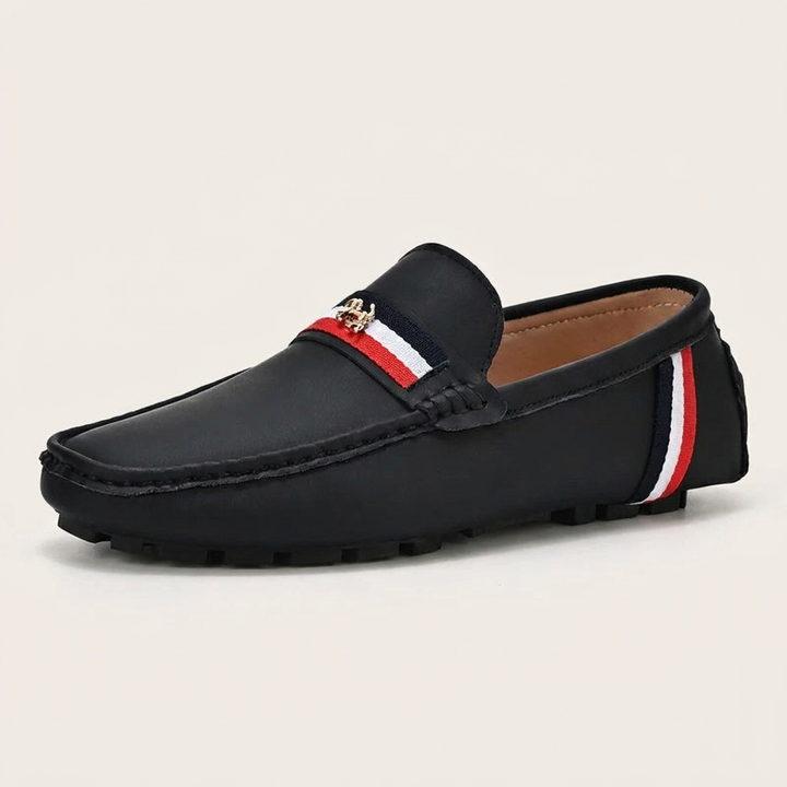 Gaeta Stripe Loafers — Black, side profile studio view