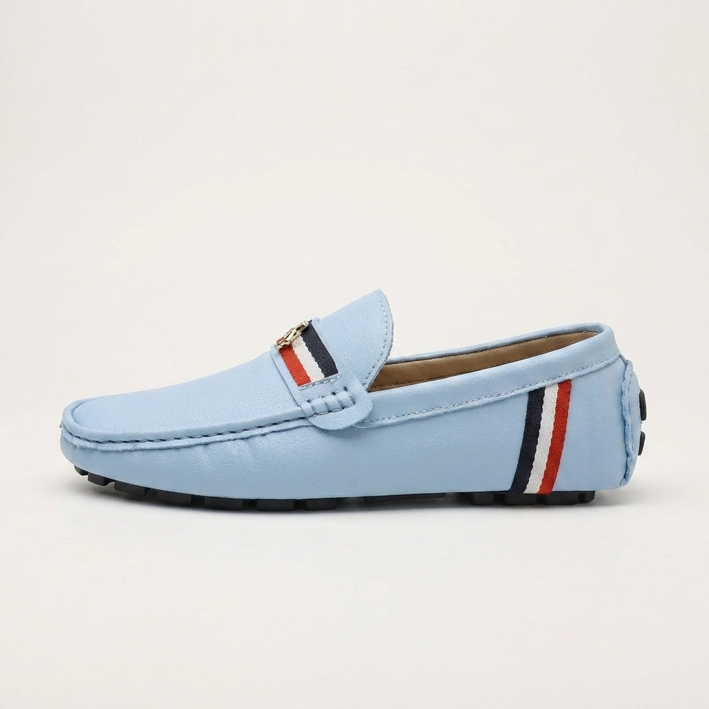 Gaeta Stripe Loafers — Powder Blue, side profile studio view