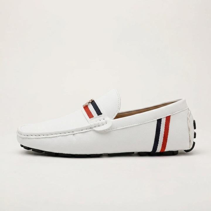 Gaeta Stripe Loafers — White, side profile studio view