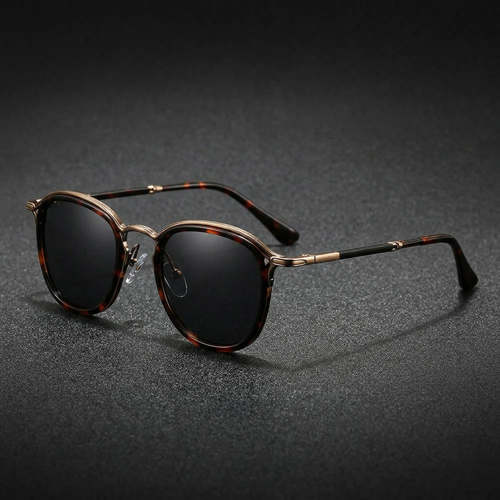 Viareggio Metal Sunglasses — Copper Tortoise, three-quarter studio view