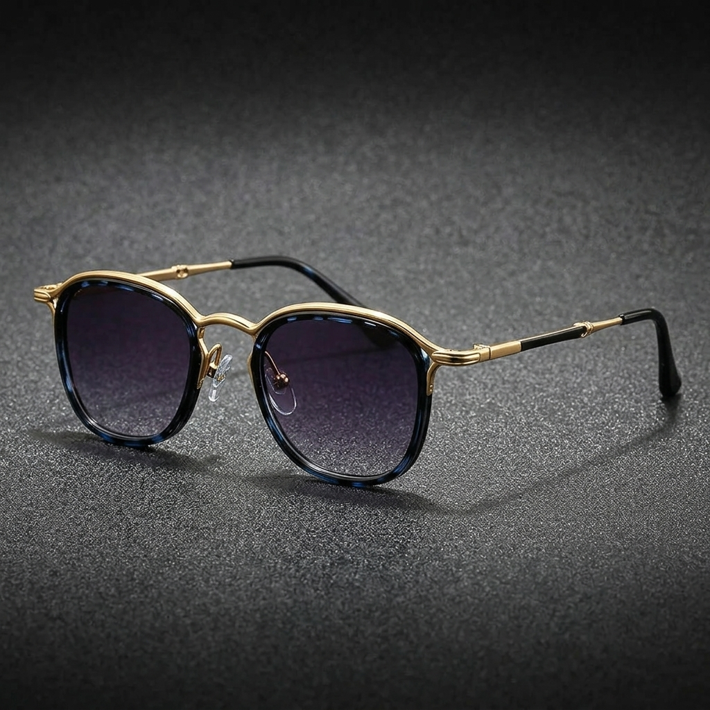 Viareggio Metal Sunglasses — Blue Leopard, three-quarter studio view