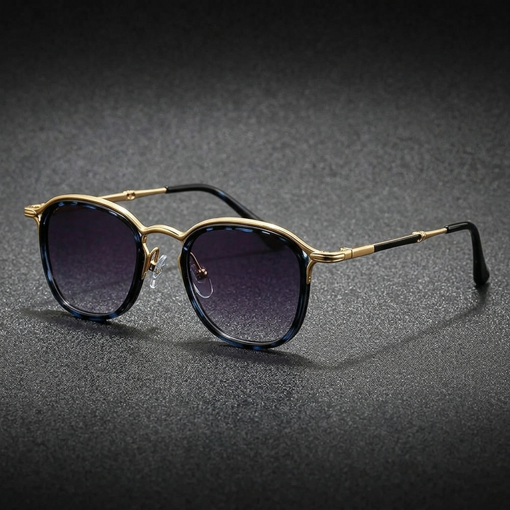 Viareggio Metal Sunglasses — Blue Leopard, three-quarter studio view