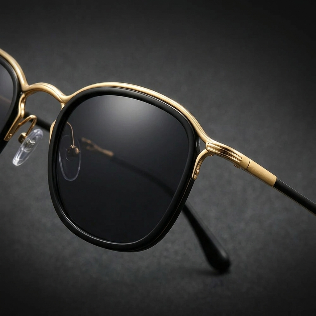 Viareggio Metal Sunglasses — Black Gold, frame detail