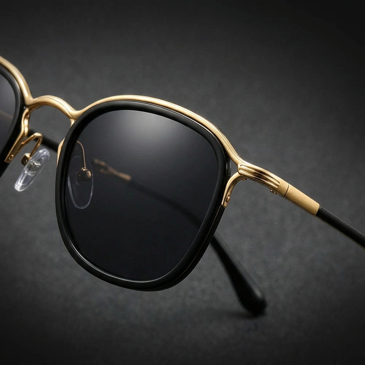 Viareggio Metal Sunglasses — Black Gold, frame detail