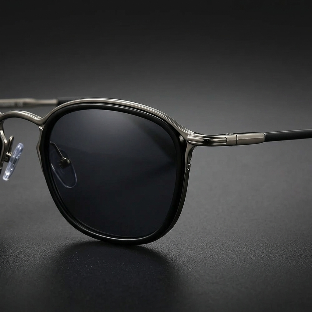Viareggio Metal Sunglasses — Black Silver, frame detail