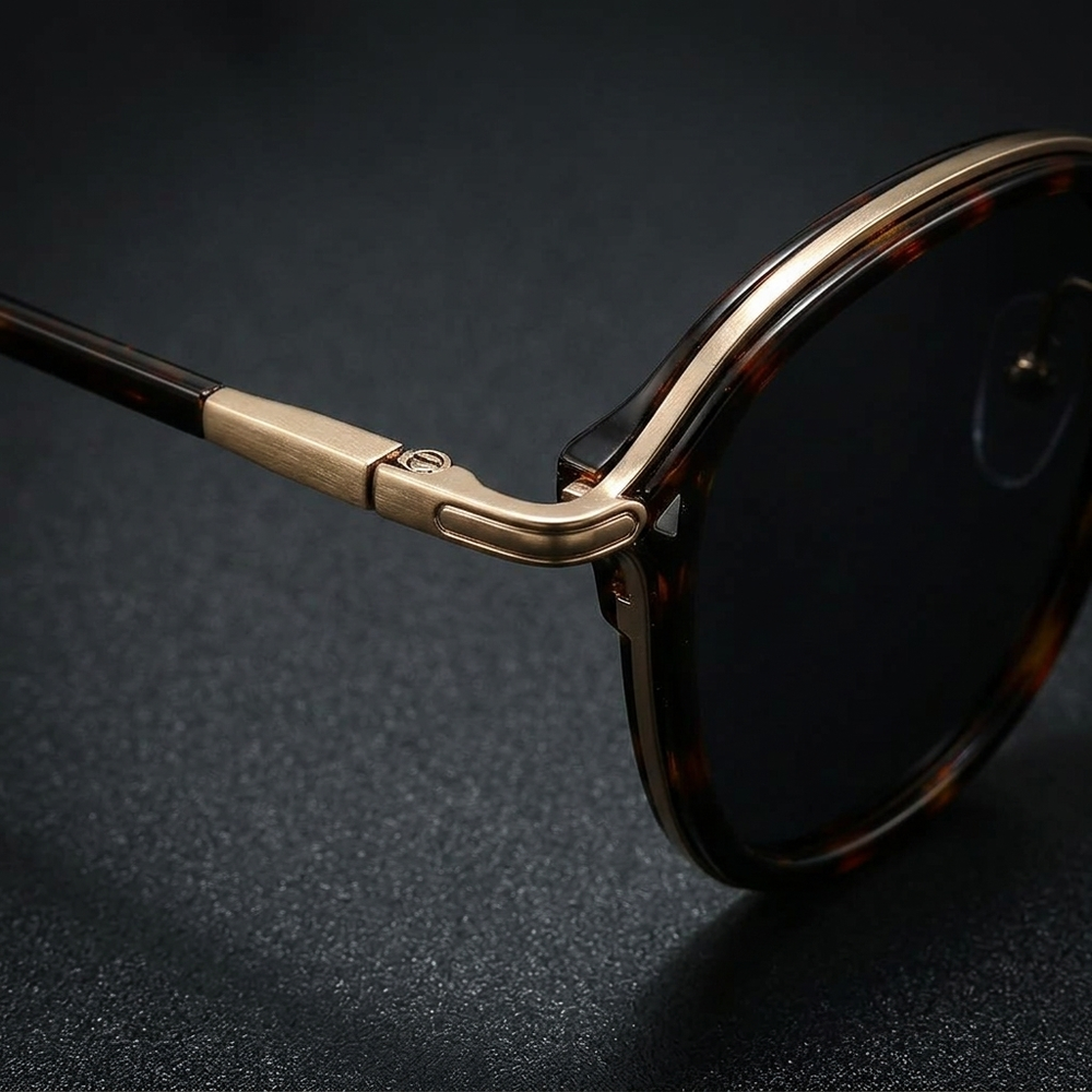 Viareggio Metal Sunglasses — Copper Tortoise, frame detail