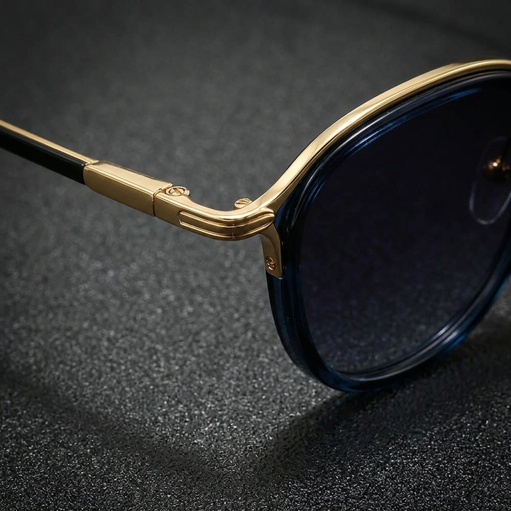 Viareggio Metal Sunglasses — Blue Leopard, frame detail