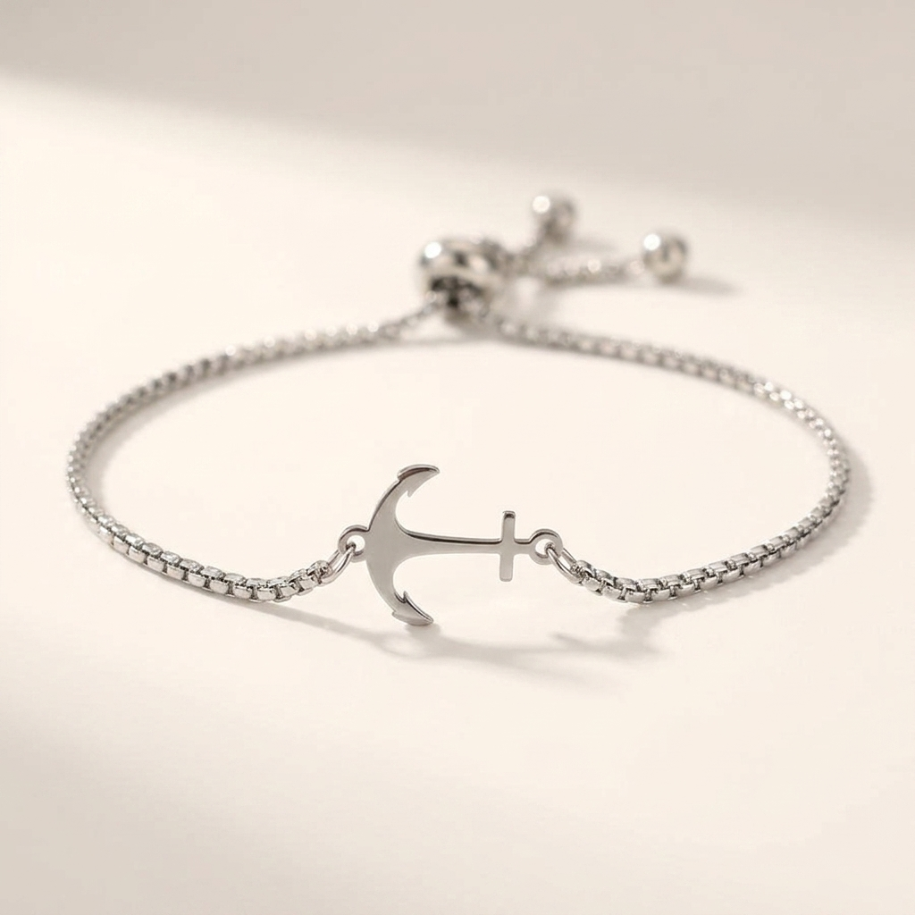 Cervo Steel Bracelet — Silver, curved anchor view