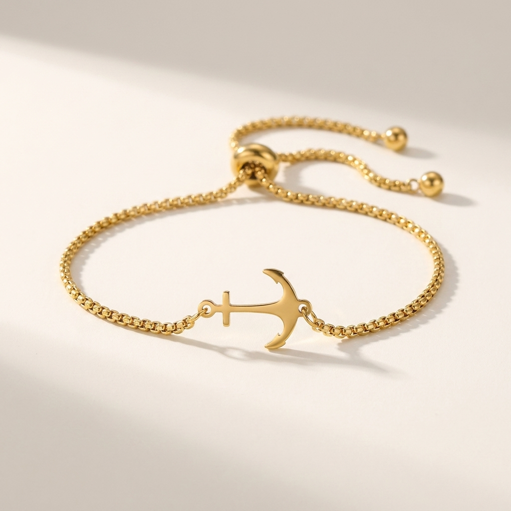 Cervo Steel Bracelet — Gold, curved anchor view