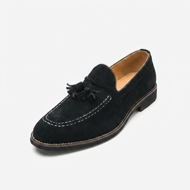 Barolo Suede Loafers — Black, front three-quarter studio view