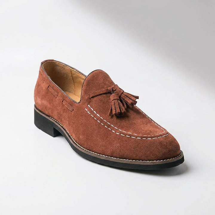 Barolo Suede Loafers — Cognac, front three-quarter studio view