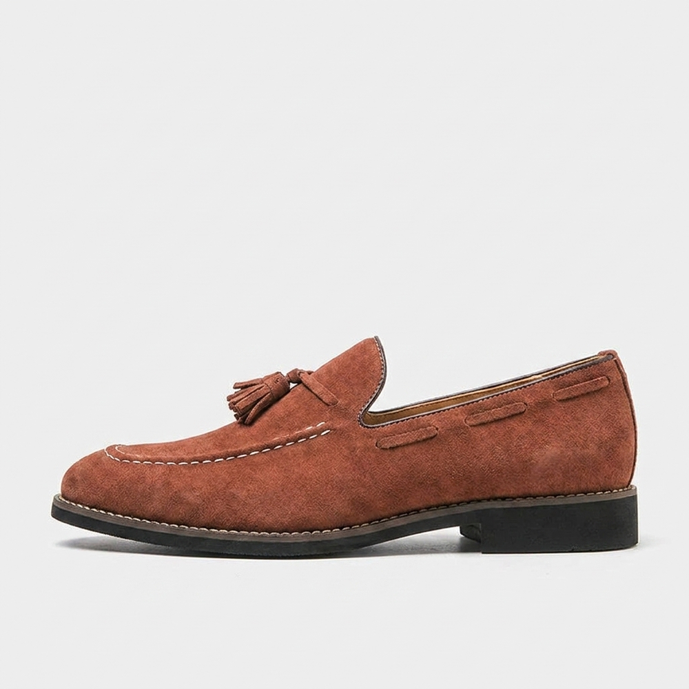 Barolo Suede Loafers — Cognac, side profile studio view
