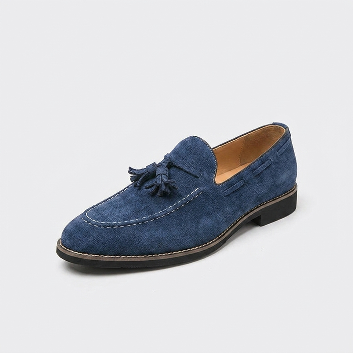 Barolo Suede Loafers — Navy, front three-quarter studio view