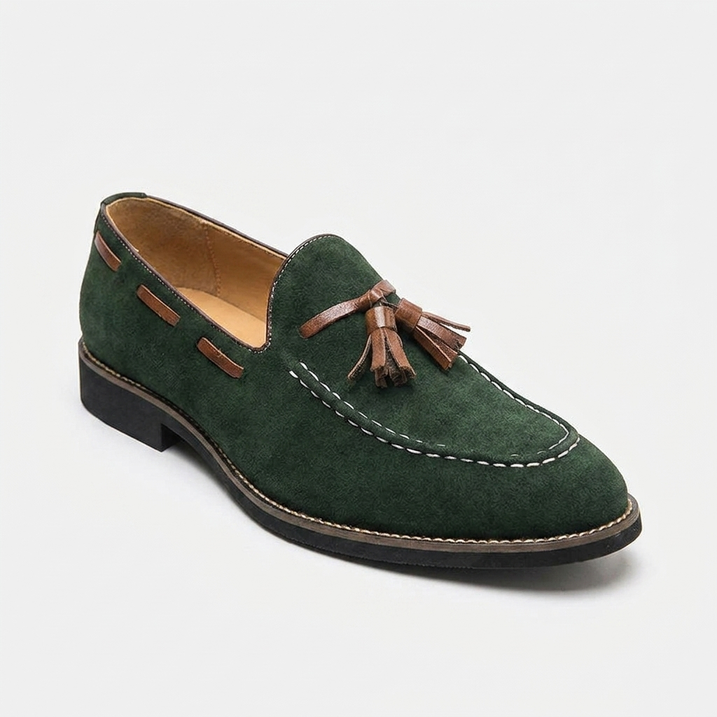 Barolo Suede Loafers — Forest, front three-quarter studio view