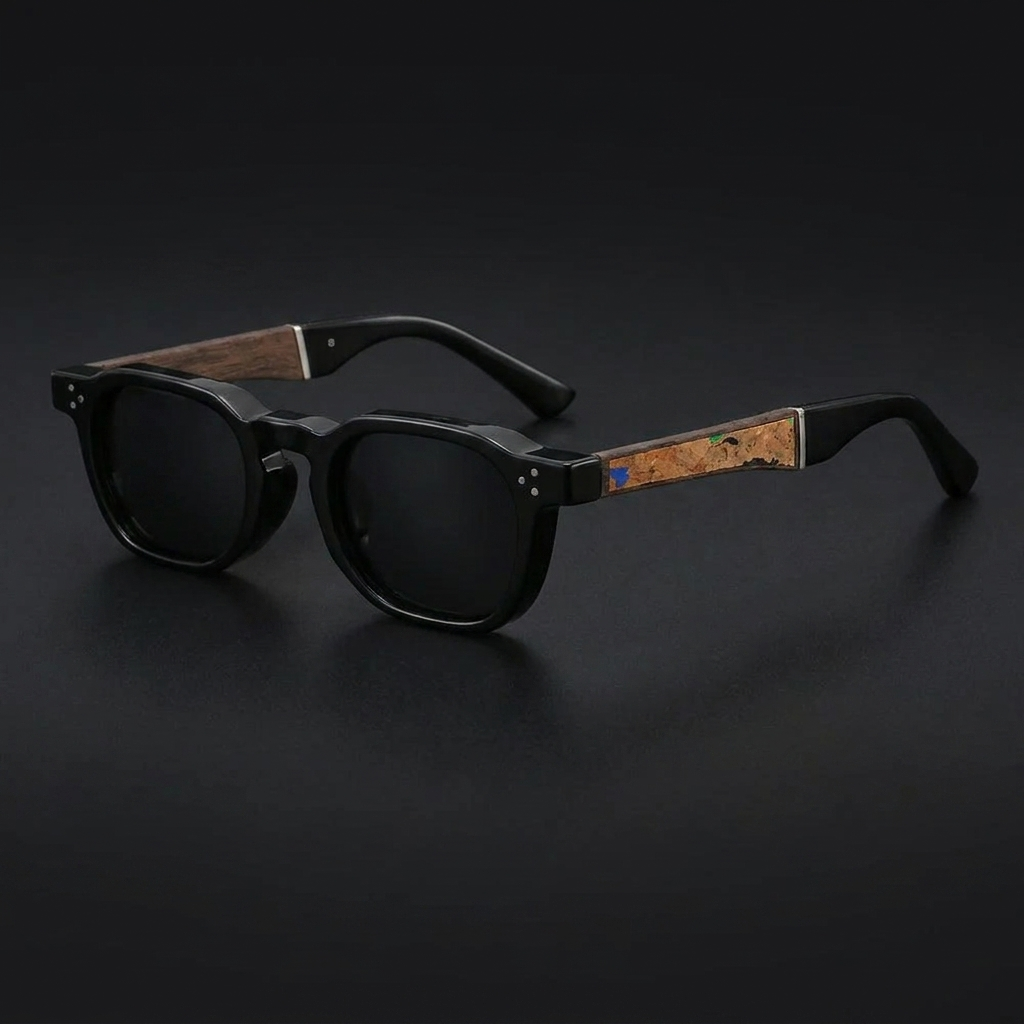 Calvi Cork Sunglasses — Black, three-quarter studio view