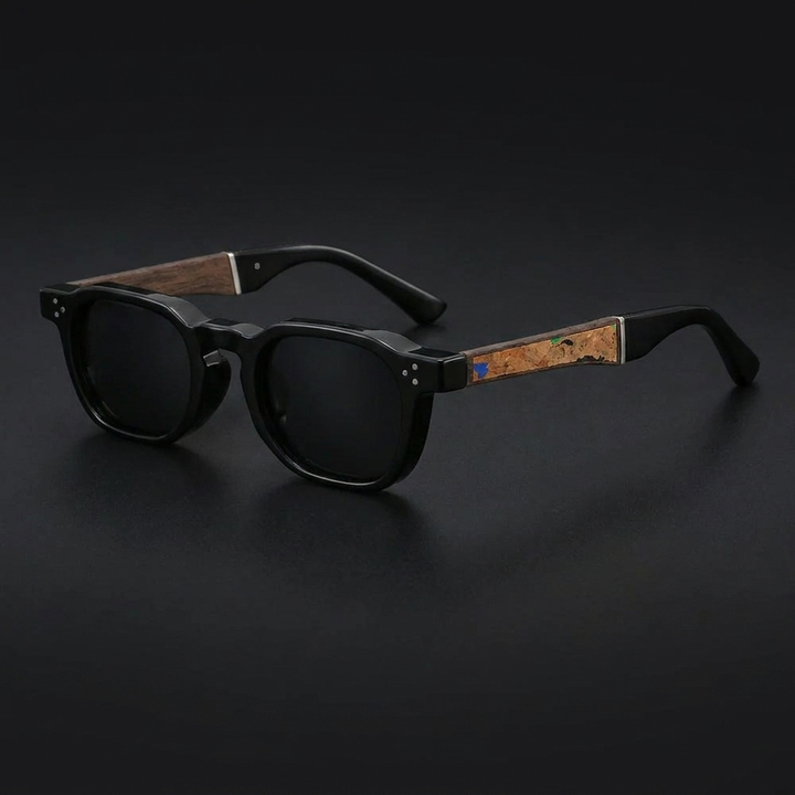 Calvi Cork Sunglasses — Black, three-quarter studio view