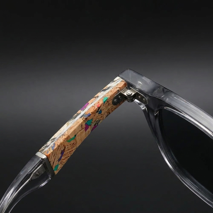 Calvi Cork Sunglasses — Grey, cork arm detail