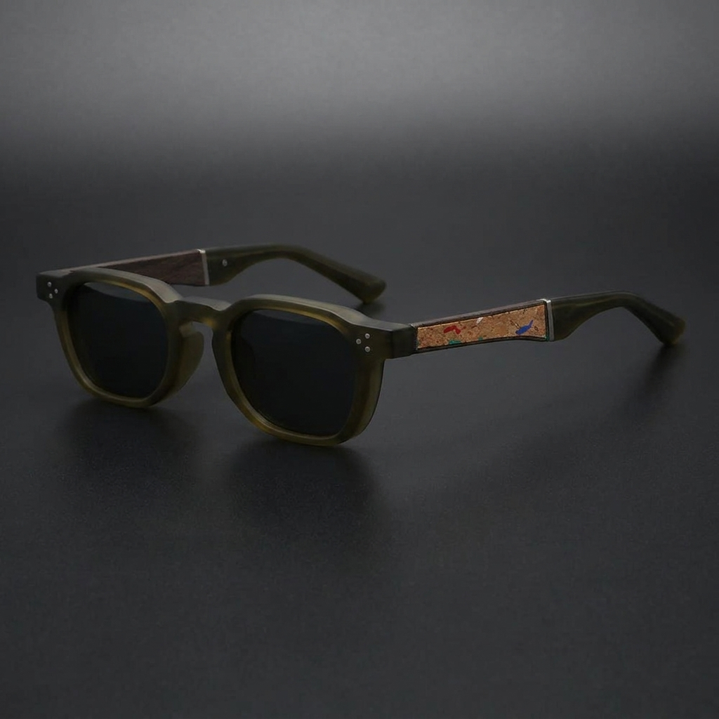 Calvi Cork Sunglasses — Olive, three-quarter studio view