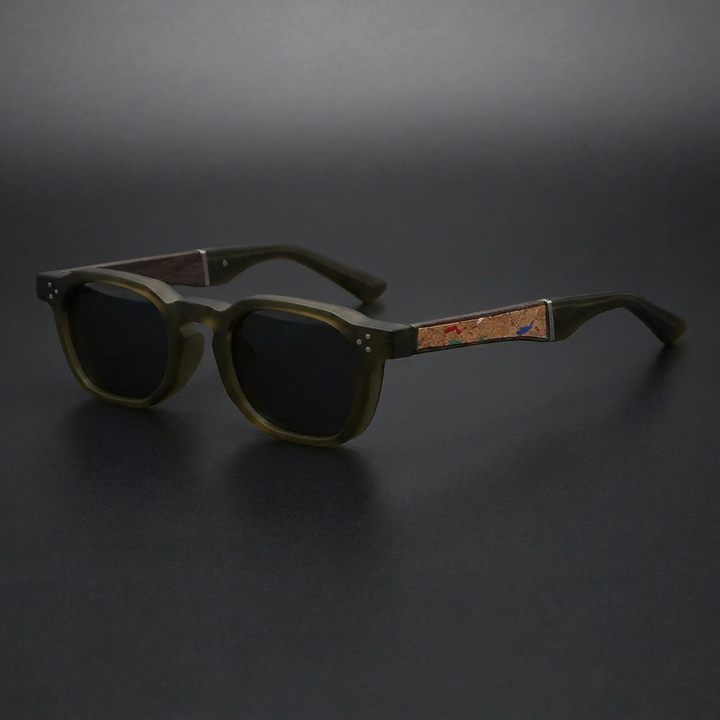 Calvi Cork Sunglasses — Olive, three-quarter studio view