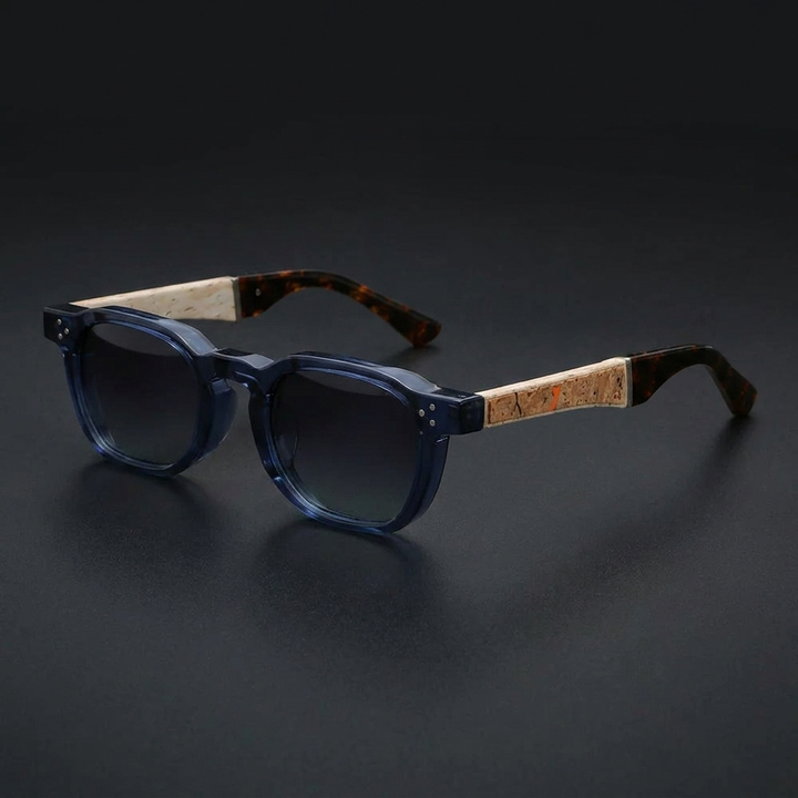 Calvi Cork Sunglasses — Blue, three-quarter studio view
