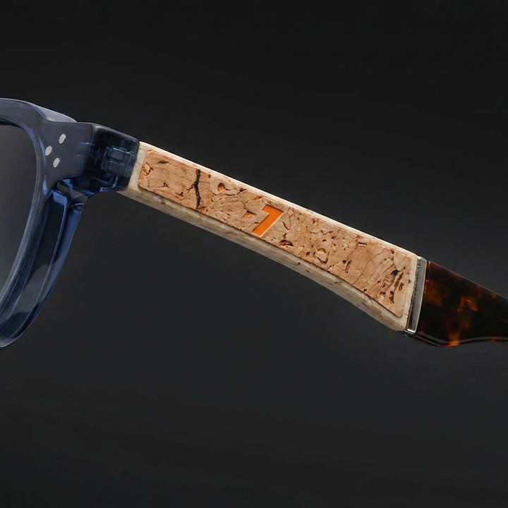 Calvi Cork Sunglasses — Blue, cork arm detail