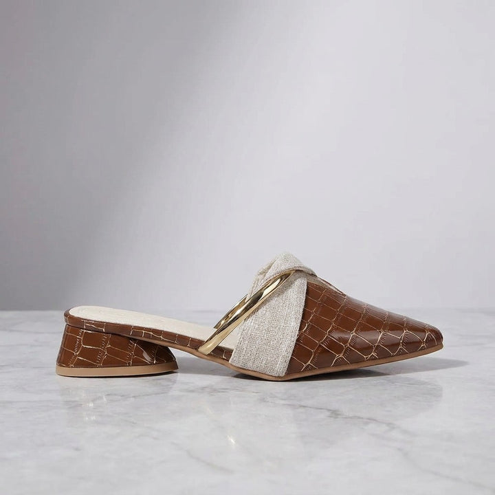 Orvieto Croc-Embossed Mules — Khaki, side profile