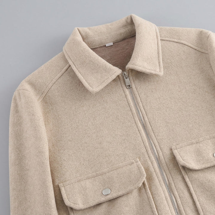 Padova Cropped Jacket — Khaki, studio construction detail