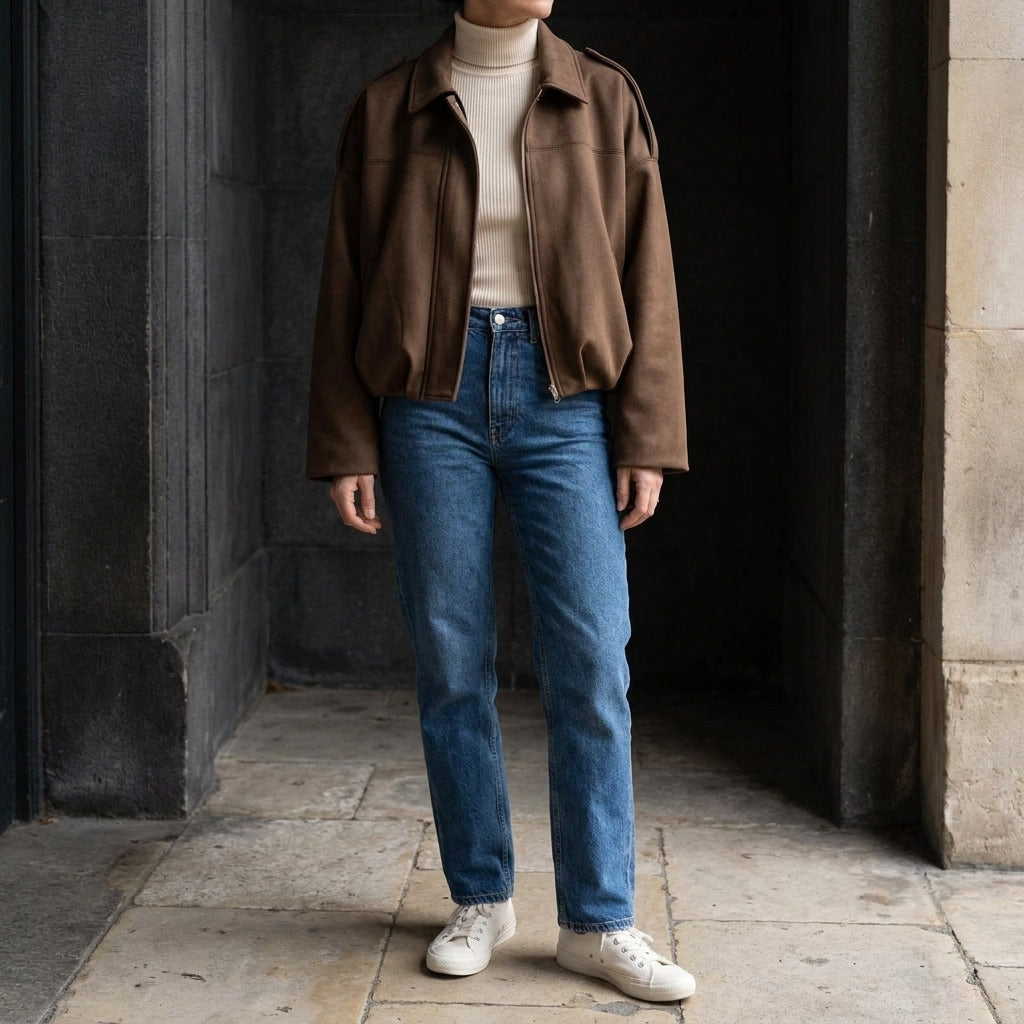 Feltre Suede Jacket — Khaki, lifestyle full outfit