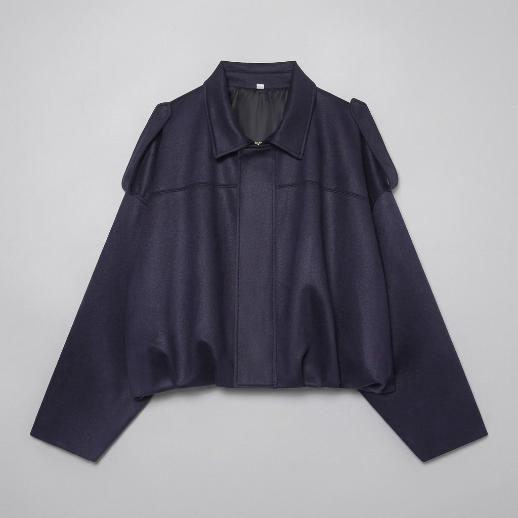 Feltre Suede Jacket — Navy, flat lay front on grey seamless