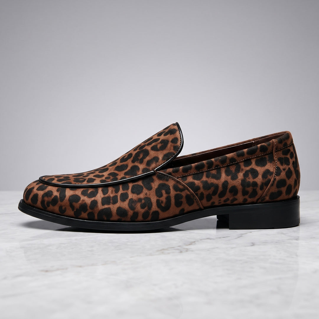 Polignano Leopard Loafers — Brown Leopard, side profile of a single loafer showing the low heel