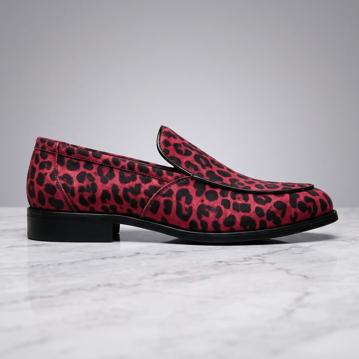 Polignano Leopard Loafers — Red Leopard, side profile of a single loafer showing the low heel