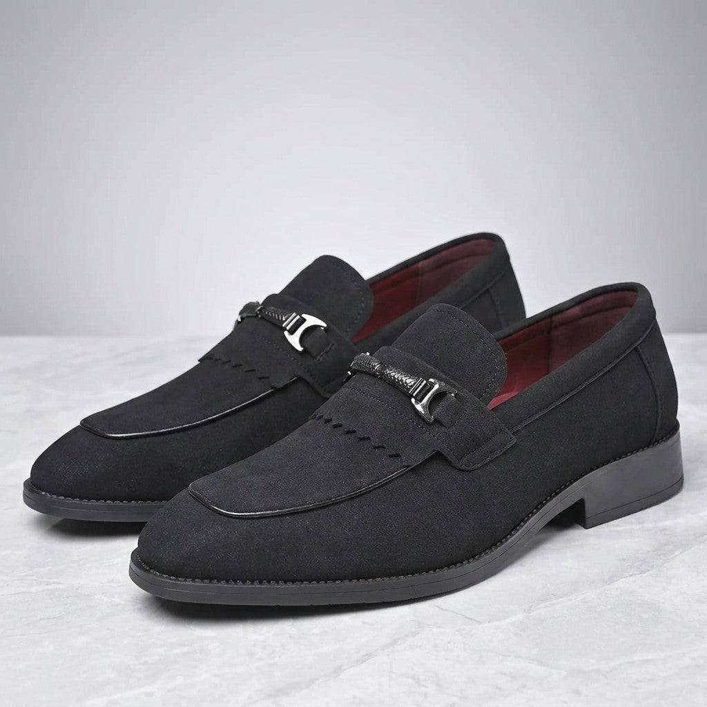 Ragusa Kiltie Bit Loafers — Black, pair of kiltie bit loafers, three-quarter view