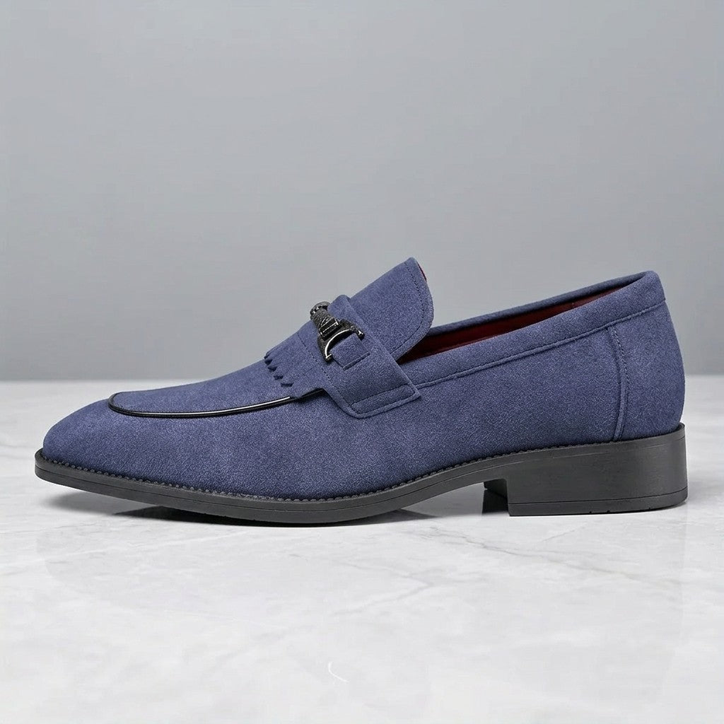 Ragusa Kiltie Bit Loafers — Blue, single loafer in side profile