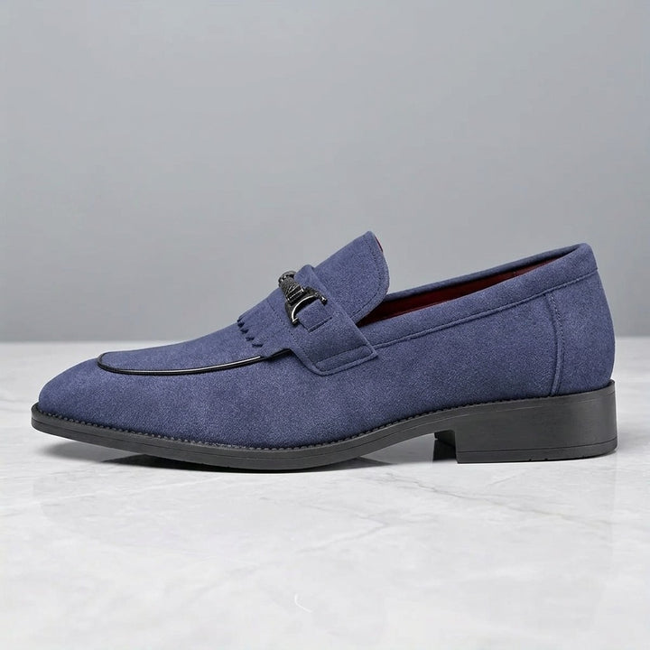 Ragusa Kiltie Bit Loafers — Blue, single loafer in side profile