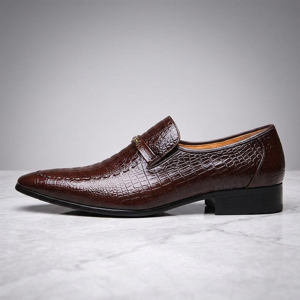 Snakeskin Loafers — Chocolate, side profile
