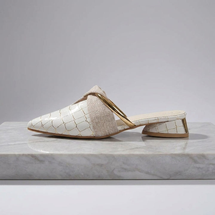 Orvieto Croc-Embossed Mules — White, side profile