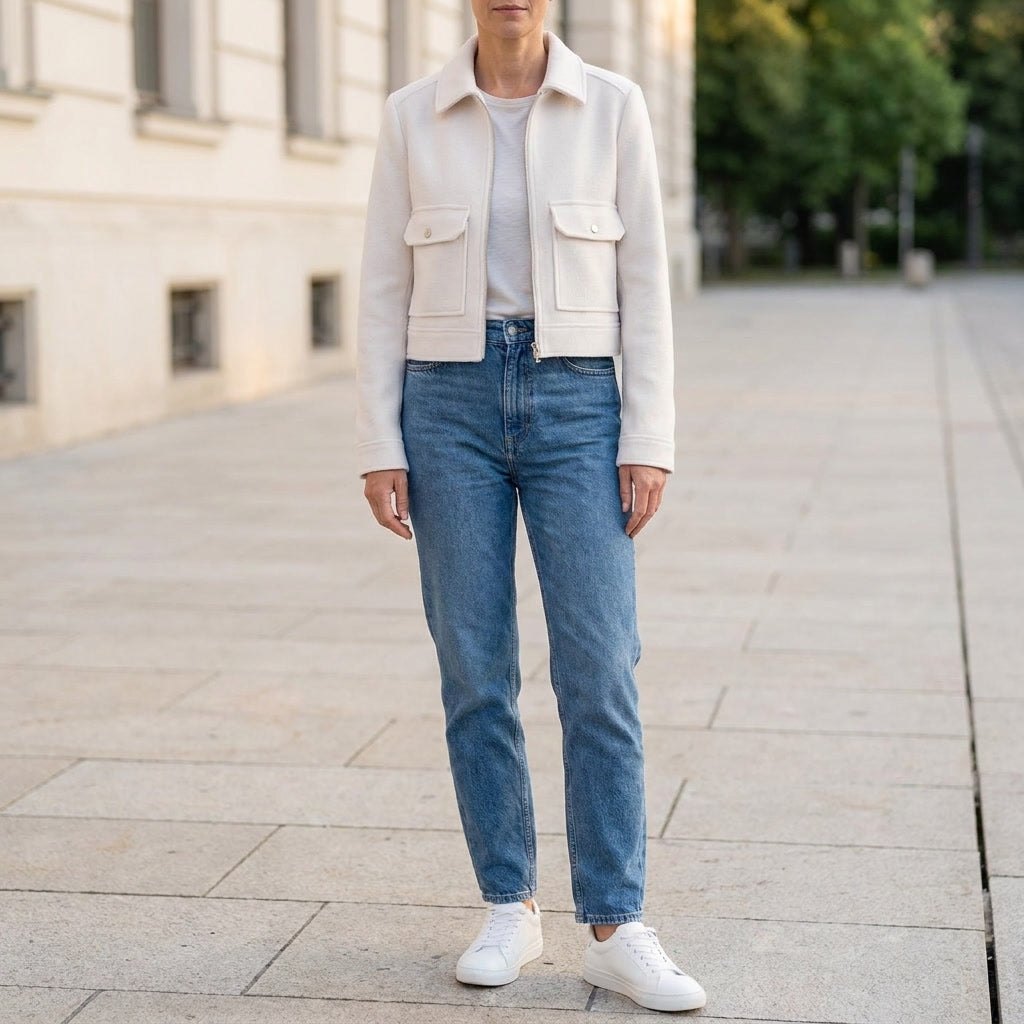 Padova Cropped Jacket — White, lifestyle full outfit