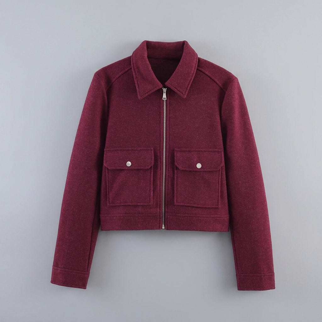 Padova Cropped Jacket — Wine, flat lay front on grey seamless