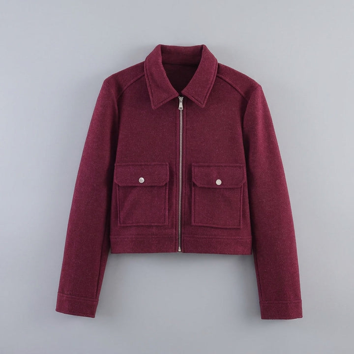 Padova Cropped Jacket — Wine, flat lay front on grey seamless